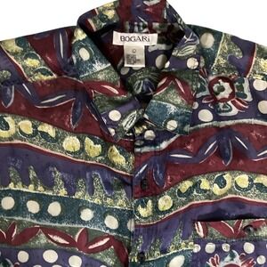Bogari Mens 100% Silk Short Sleeve Button Down Shirt Abstract Print Vintage Sz L